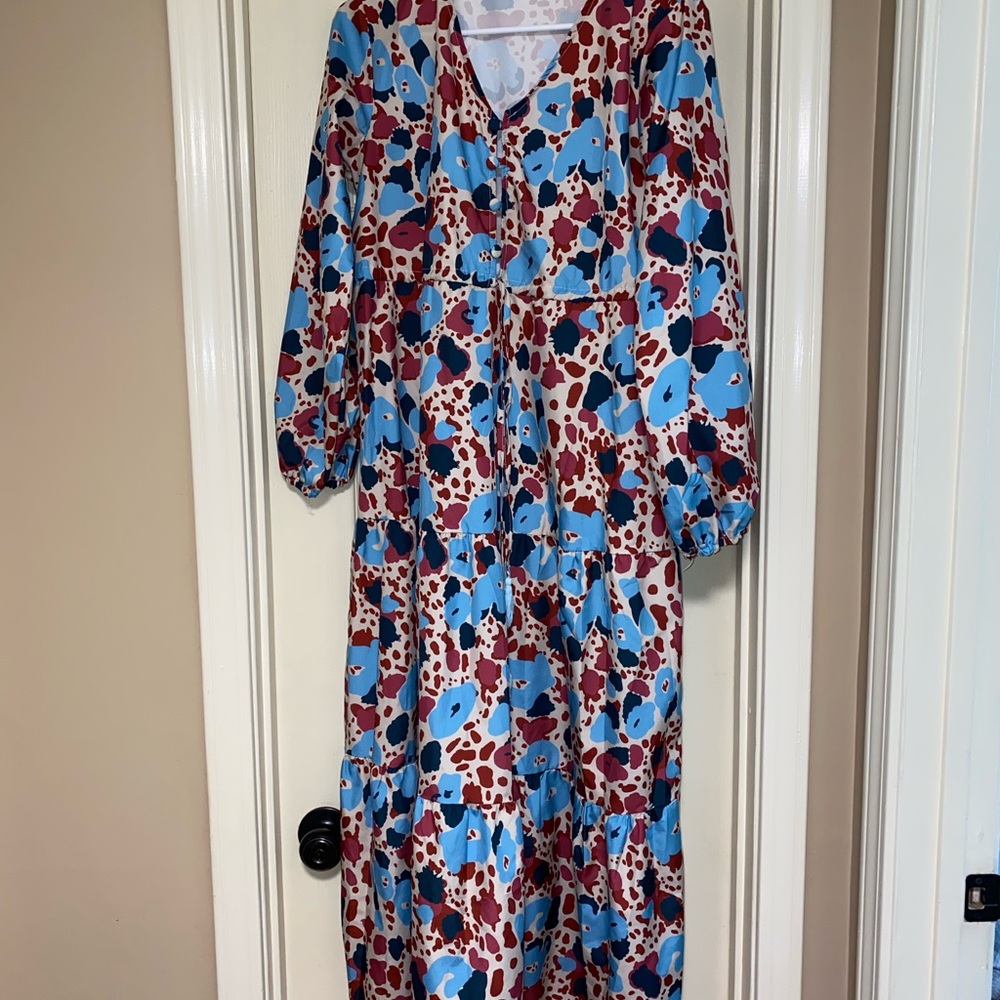 Floral Blue and Red Women's Dress
